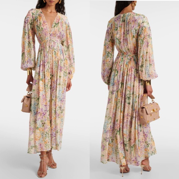 Zimmermann Halliday Floral Gathered Maxi Dress Multi Watercolour US 10 AU 3 NWT - Picture 3 of 17